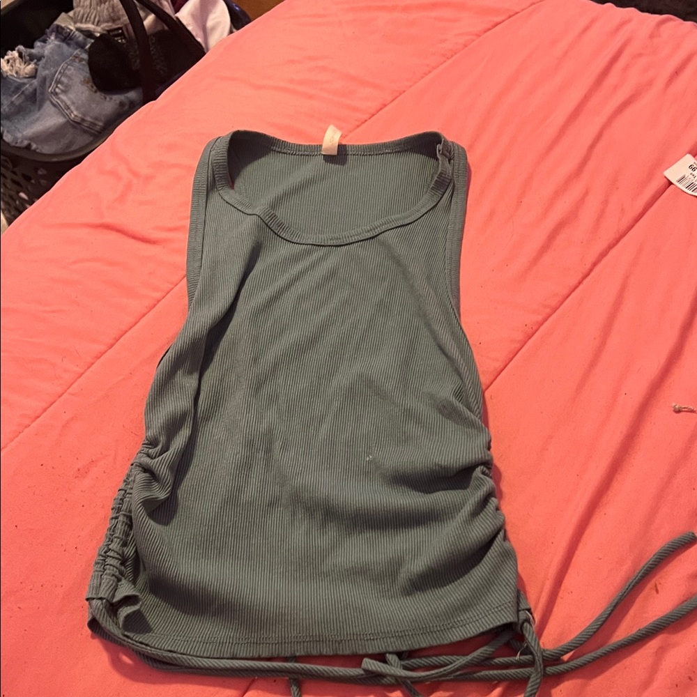 Chocolate Teal Ribbed Tank Top